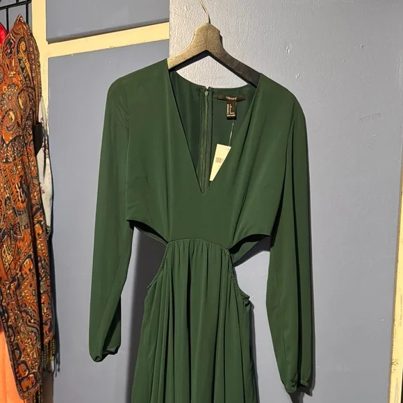 knee length dresses for ladies Pinkblush Forest Green Ribbed Long Sleeve Maternity Wrap Dress Medium main image 1